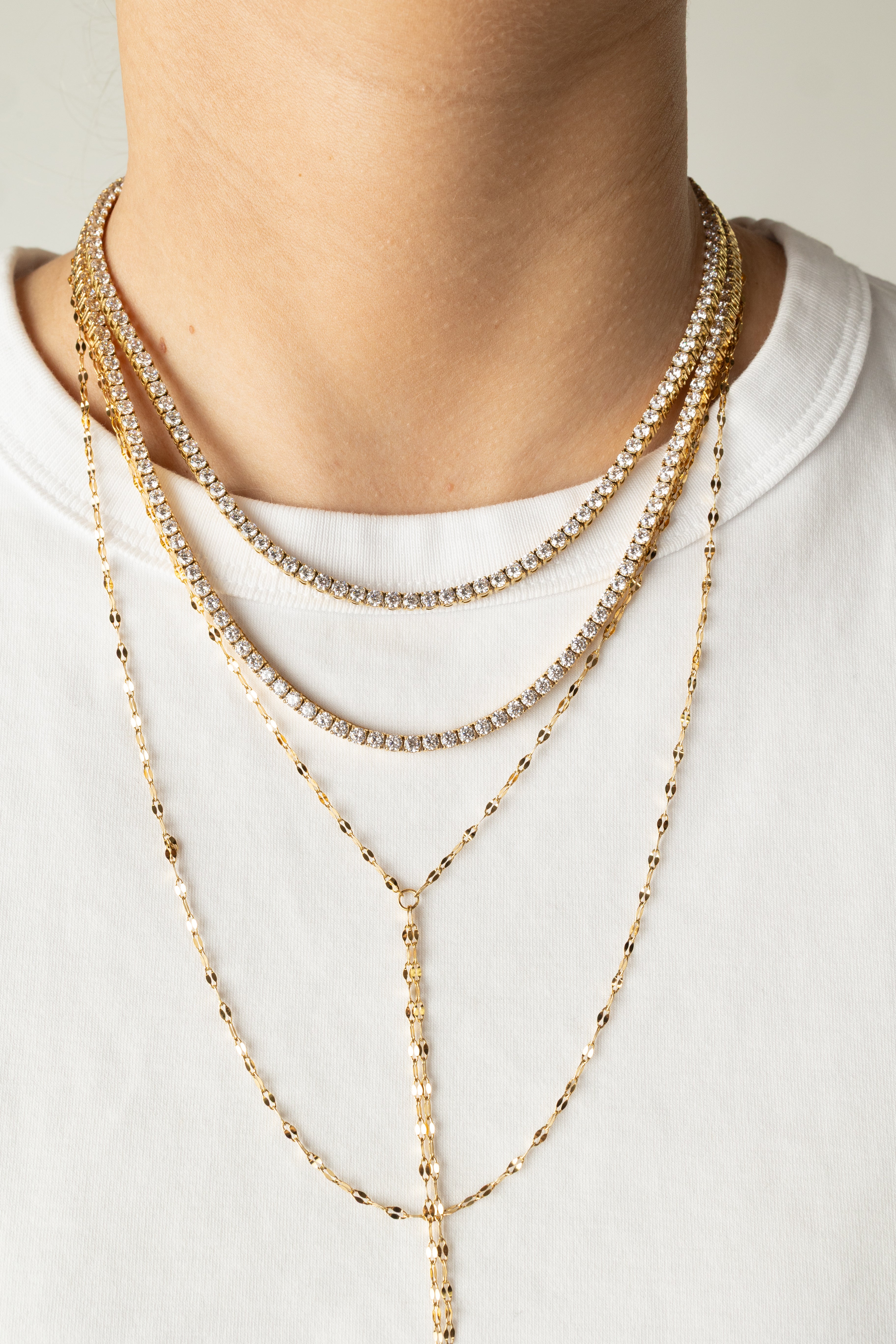 Grace Gold Tennis Necklace 16” X 3mm