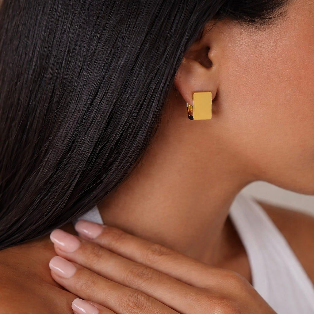 Poppy Square Gold Huggie Earrings