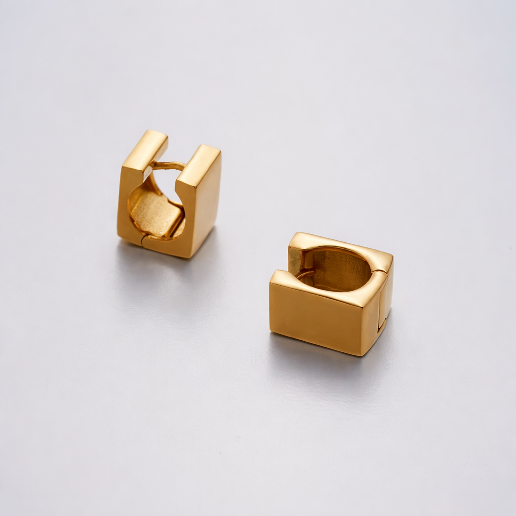 Poppy Square Gold Huggie Earrings
