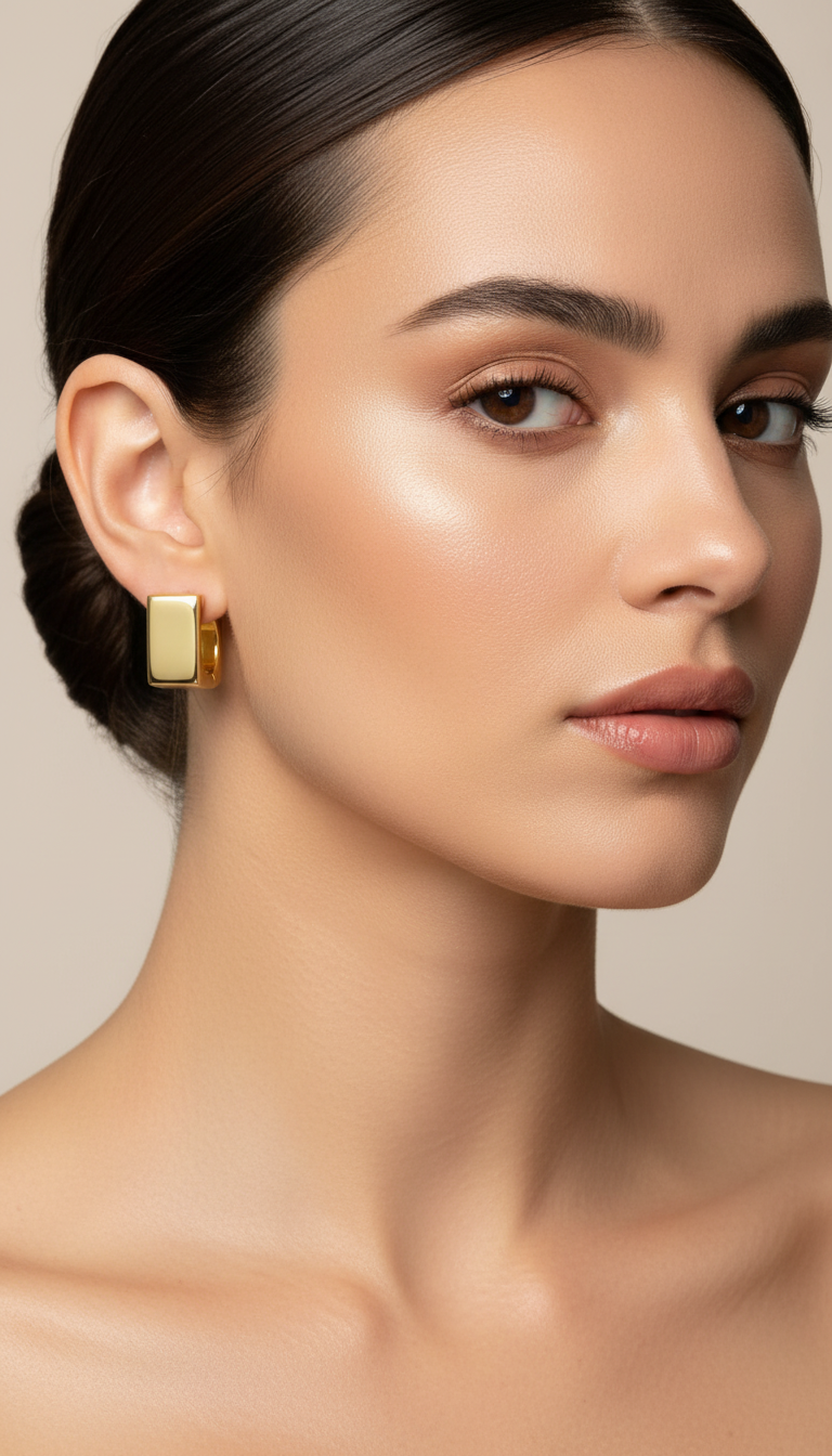 Poppy Square Gold Huggie Earrings