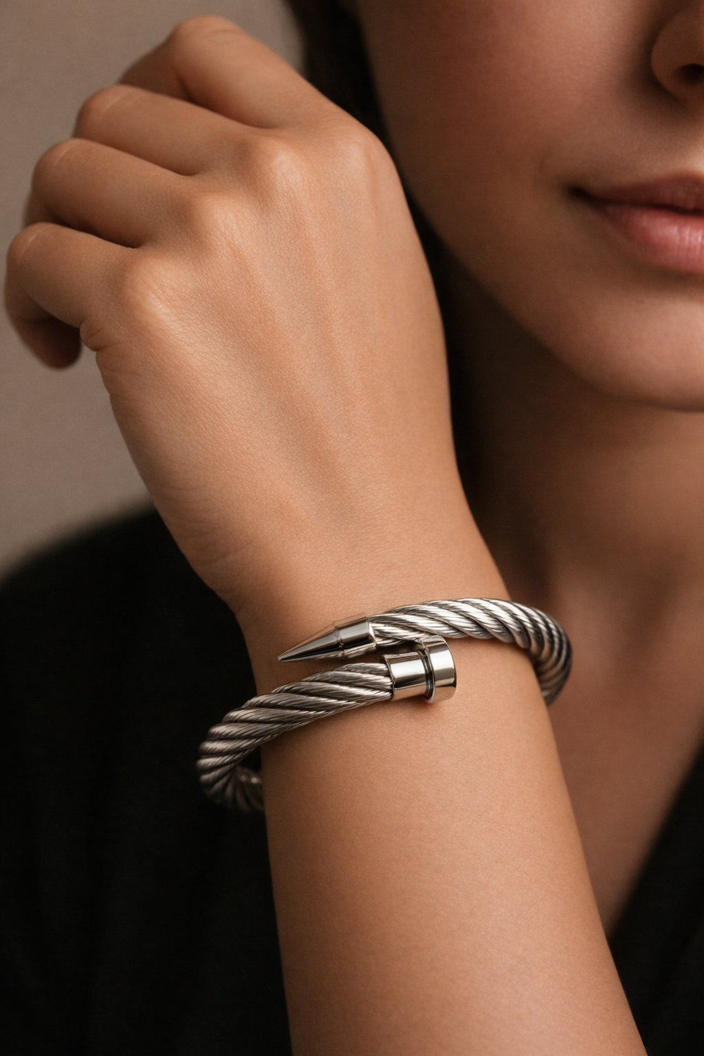 Twisted Nail Silver Bangle