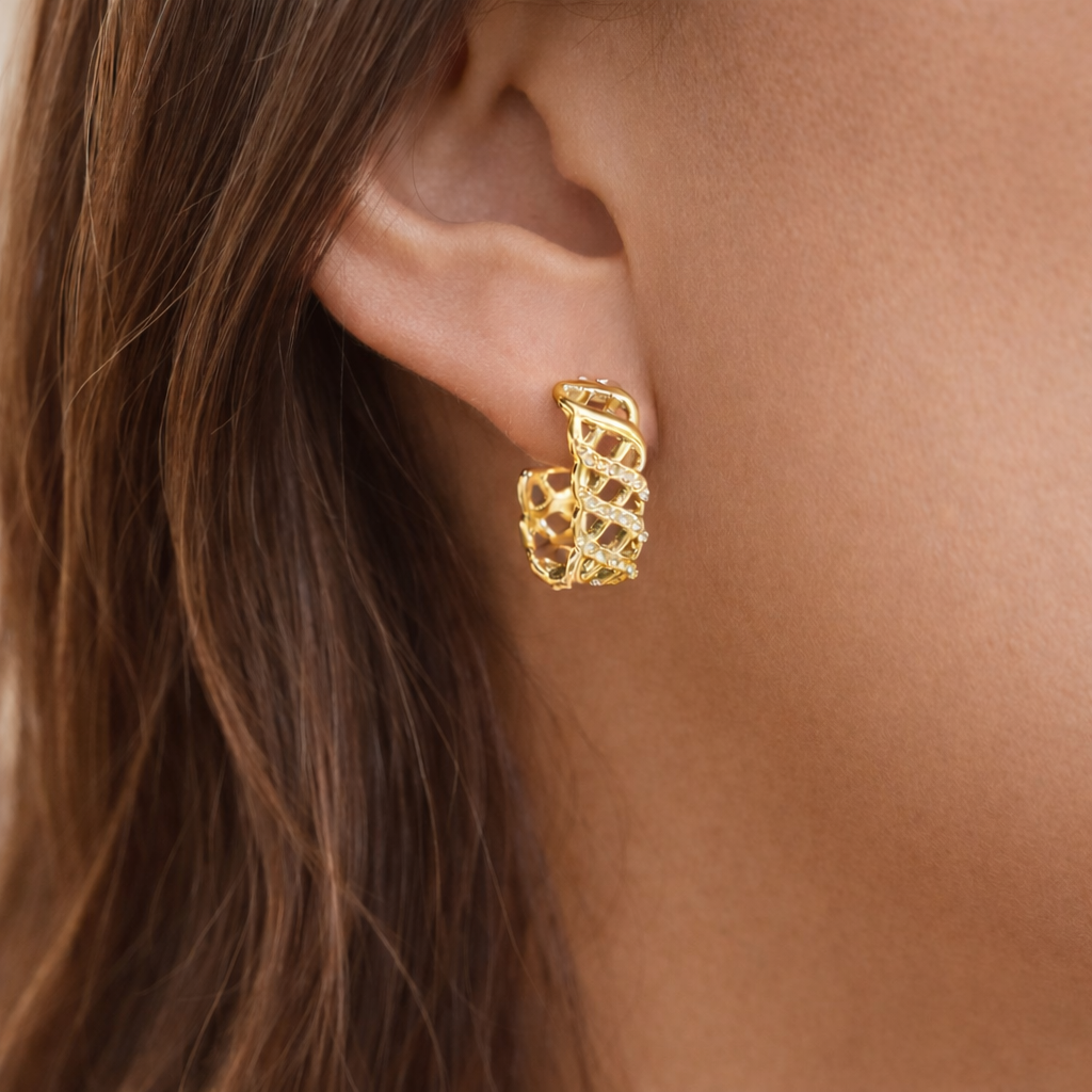Leah Gold Lattice Hoop Earrings