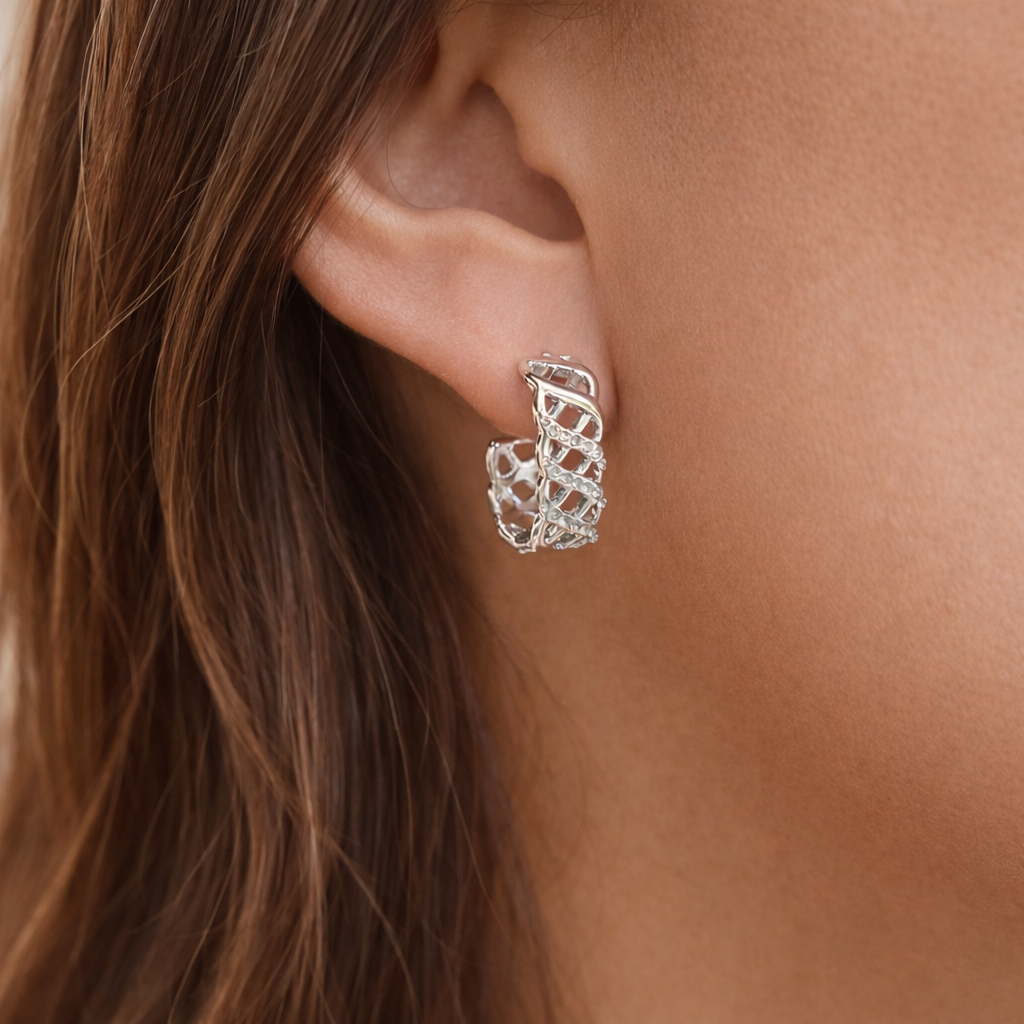 Leah Silver Lattice Hoop Earrings