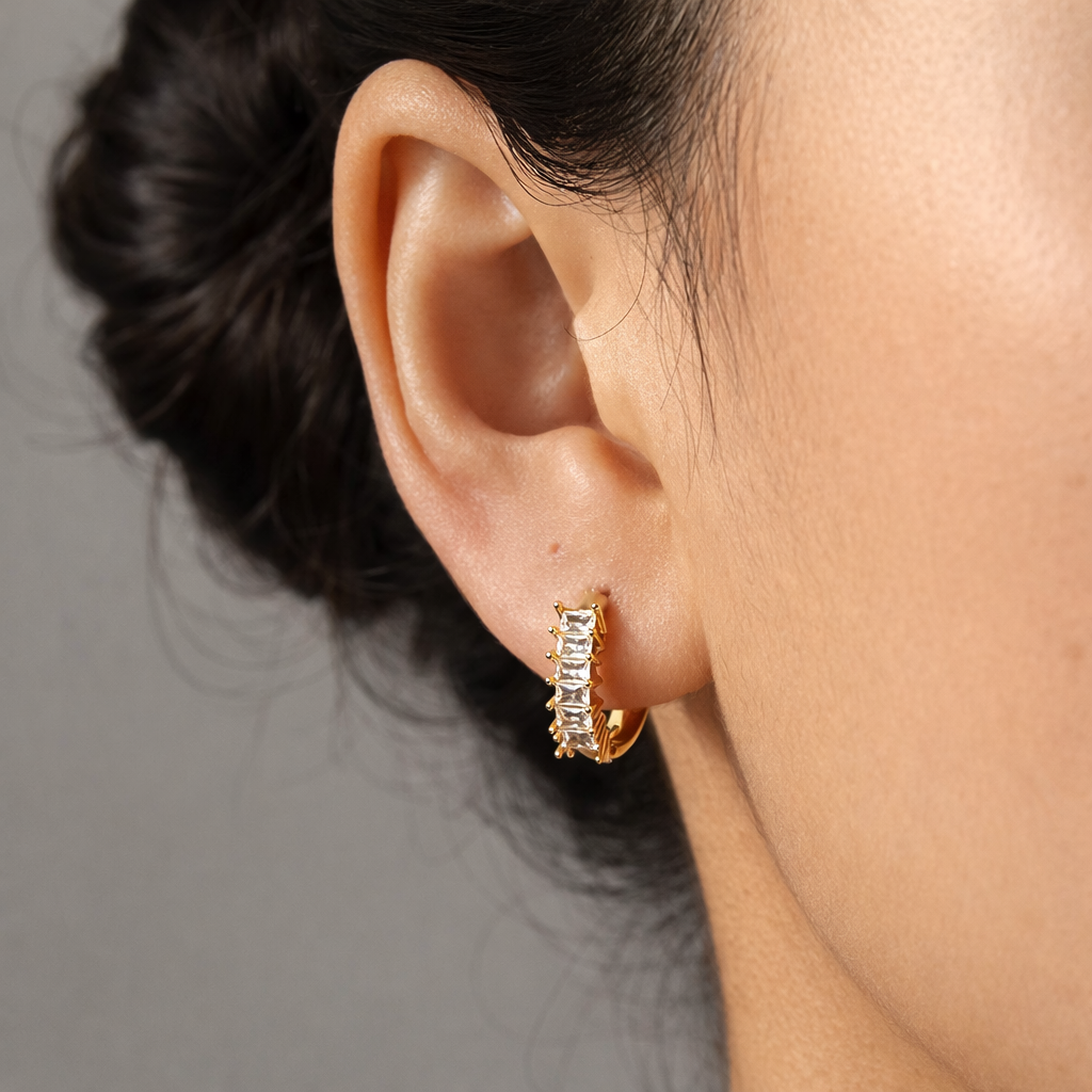 Nina Gold Baguette Huggie Earrings