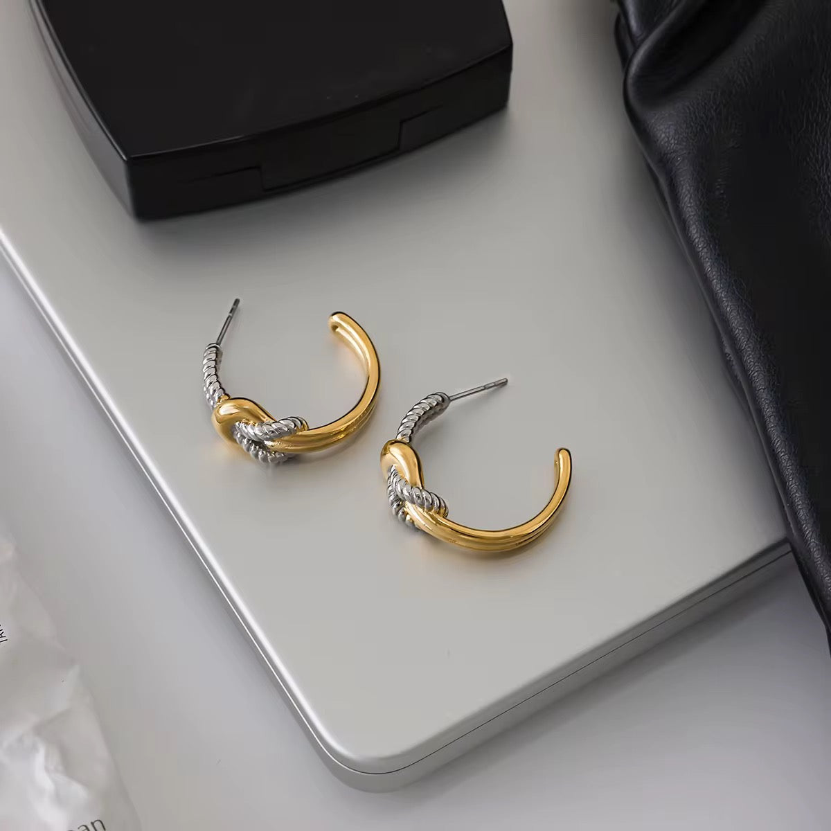 Maxine Two-Tone Knot Hoop Earrings