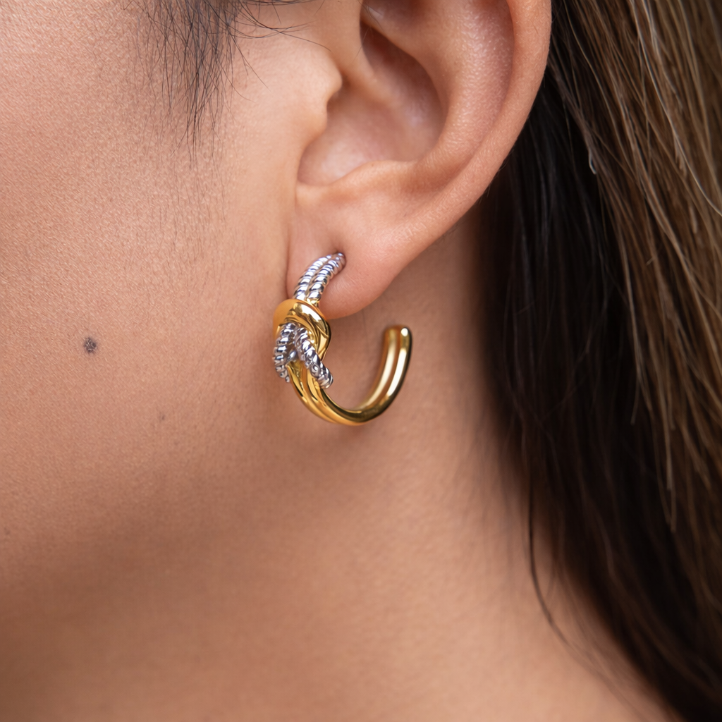 Maxine Two-Tone Knot Hoop Earrings