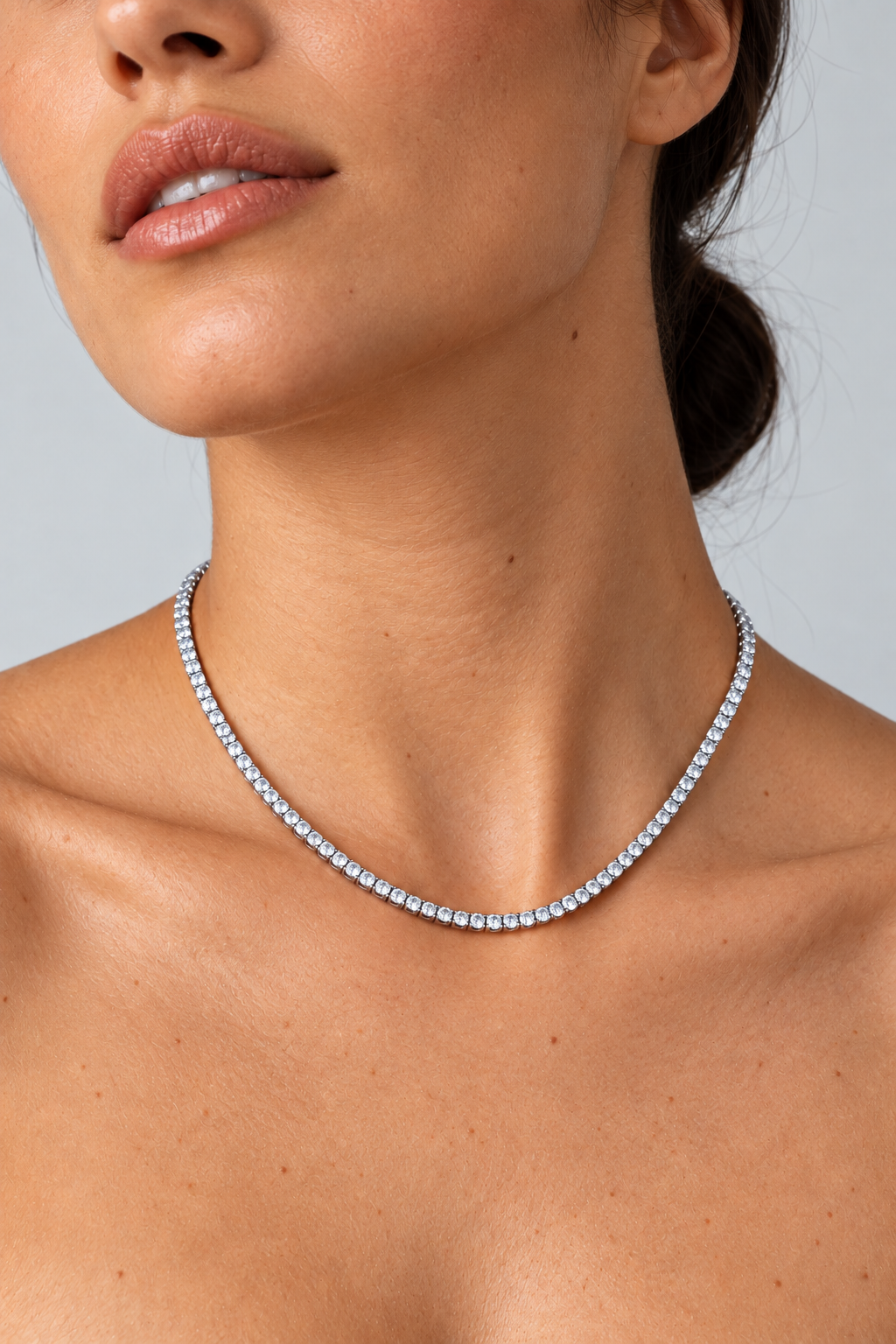 Grace Silver Tennis Necklace 16” X 2.5mm