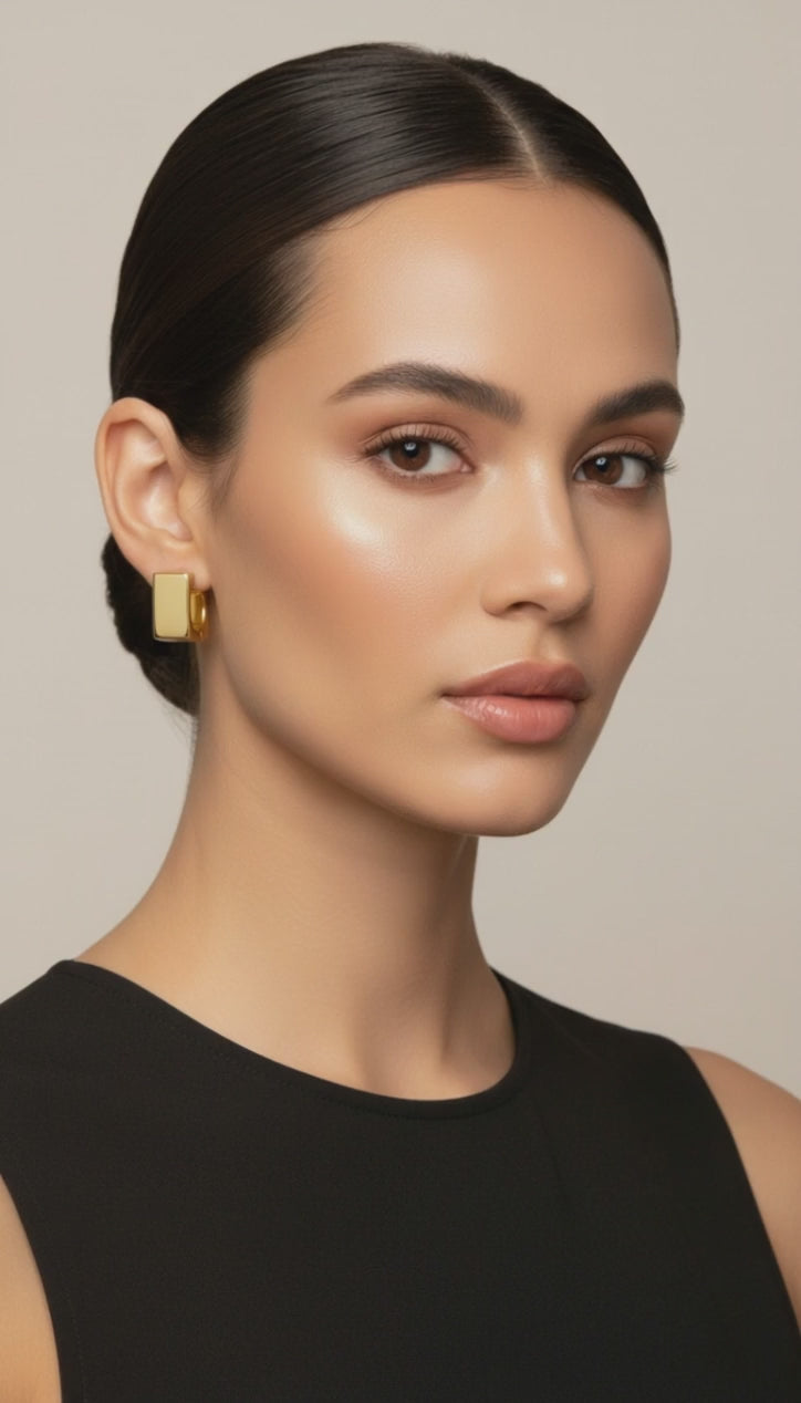 Poppy Square Gold Huggie Earrings