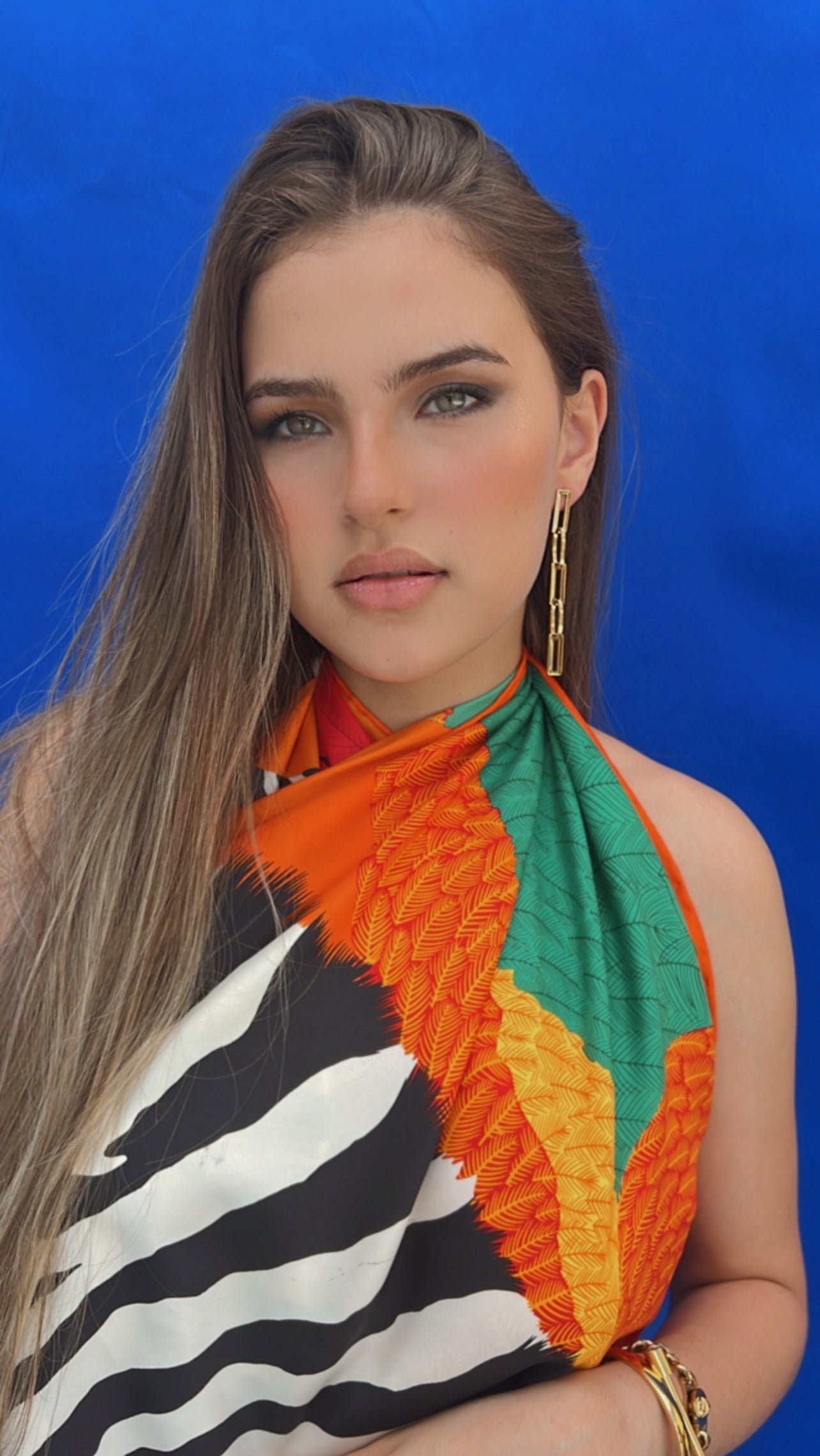 Small Scarf - Orange Zebra. (90x90)