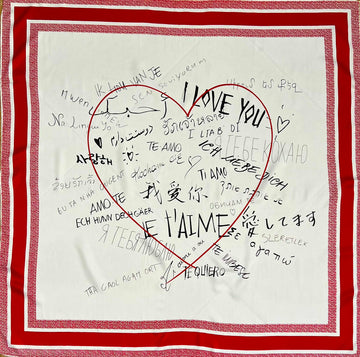 Small Scarf Love White & Red. (90x90)