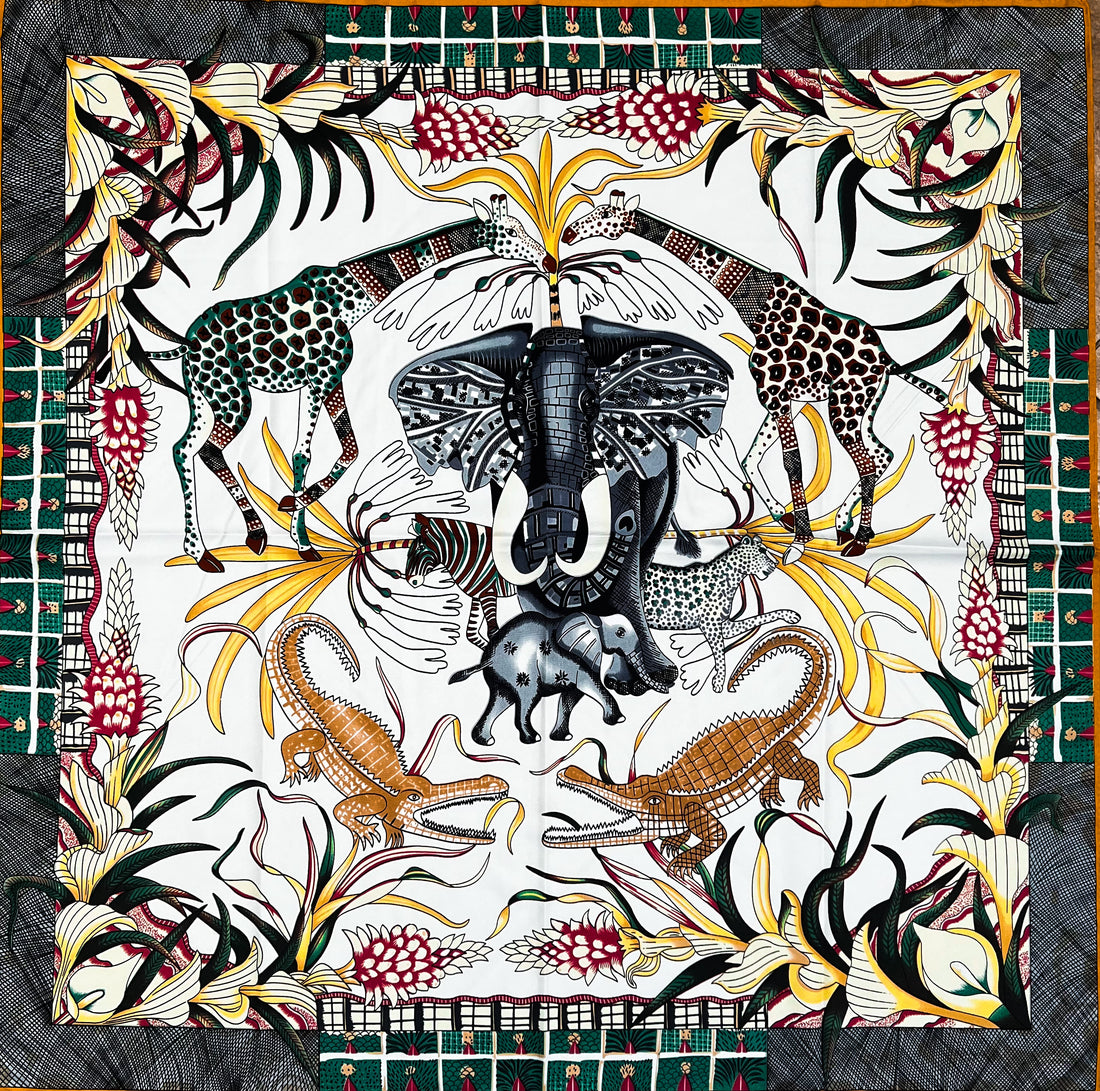 Small Scarf - White Jungle . (90x90)
