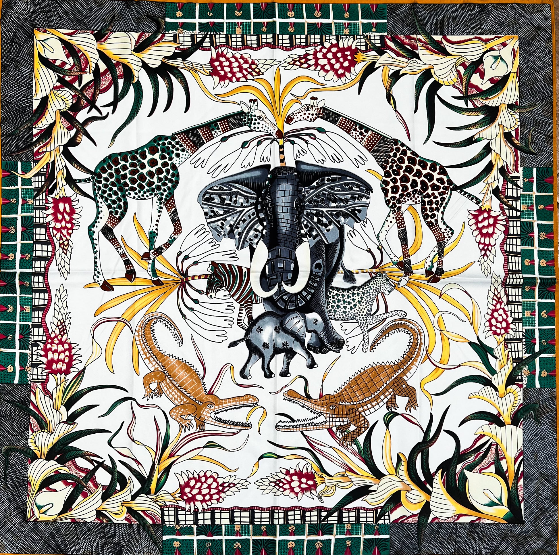  Small Scarf - White Jungle . (90x90)