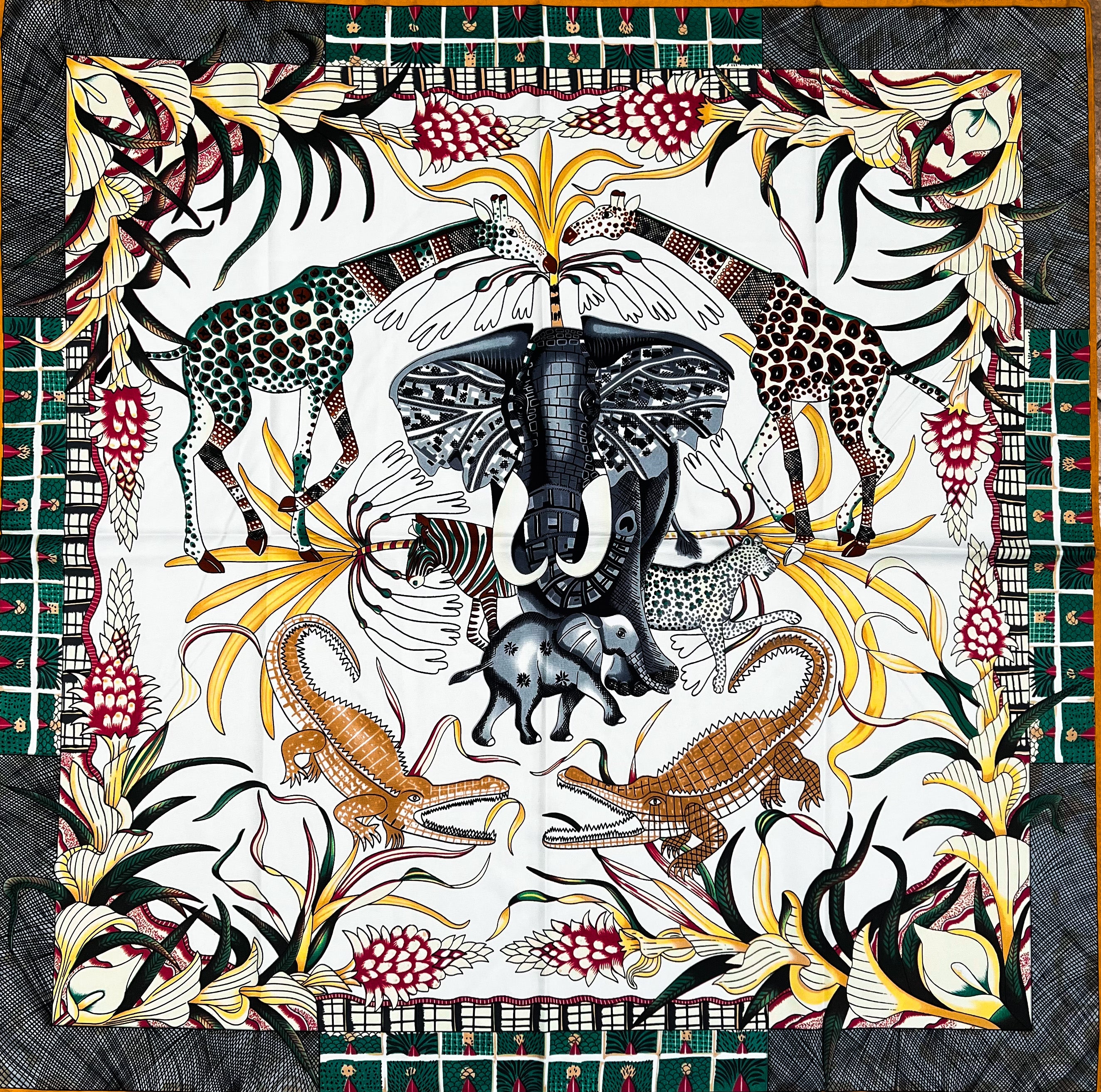  Small Scarf - White Jungle . (90x90)