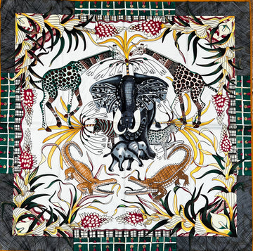  Small Scarf - White Jungle . (90x90)